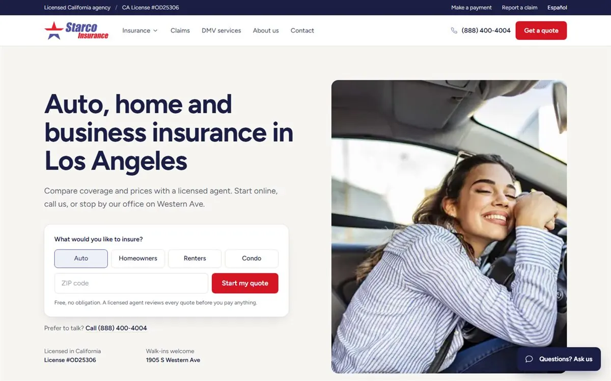 Starco Insurance website